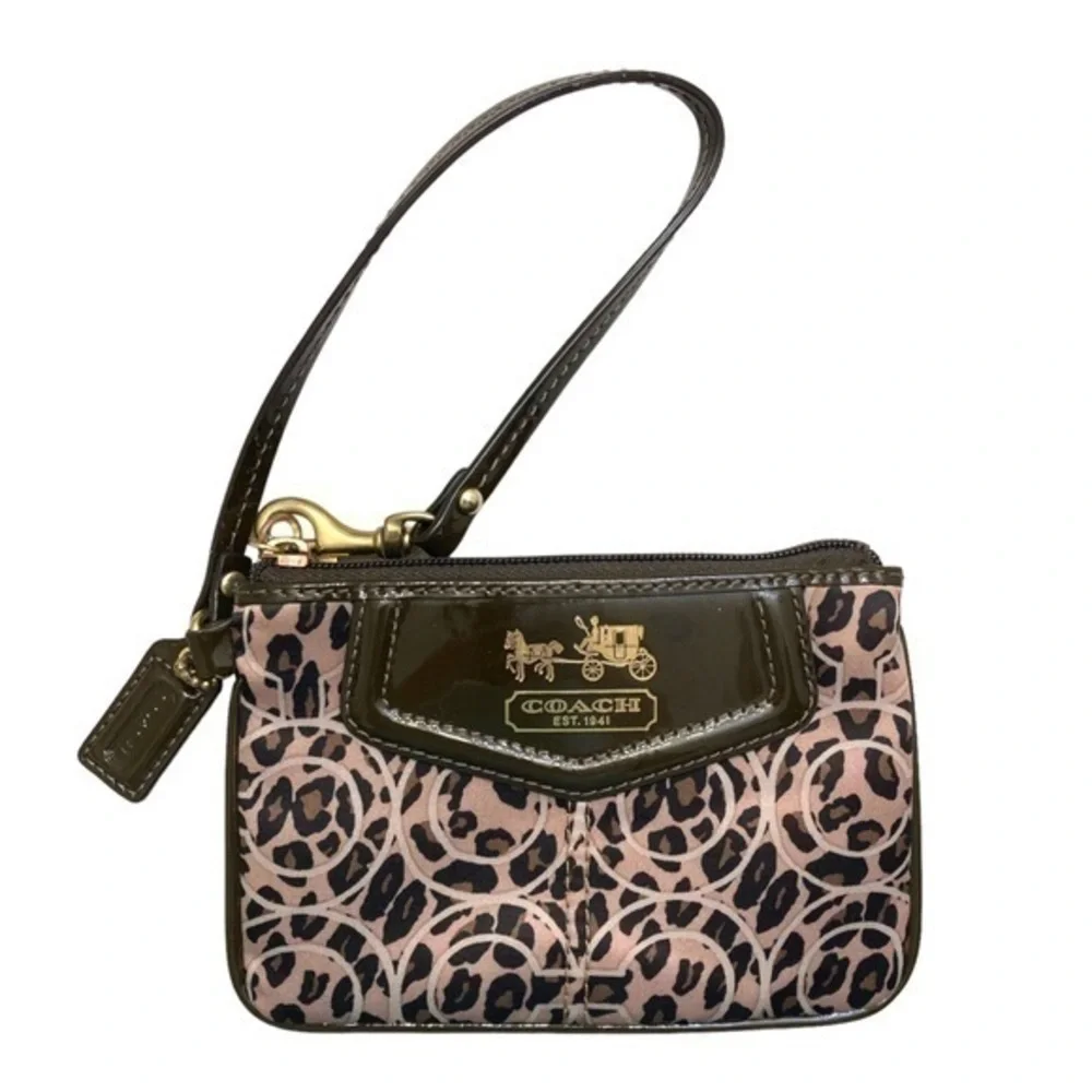 Coach vintage y2k brown bronze leopard satin evening wristlet bag